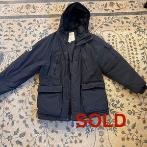 1980s Vintage OshKosh B'gosh Dark Blue Hooded Puffer Jacket